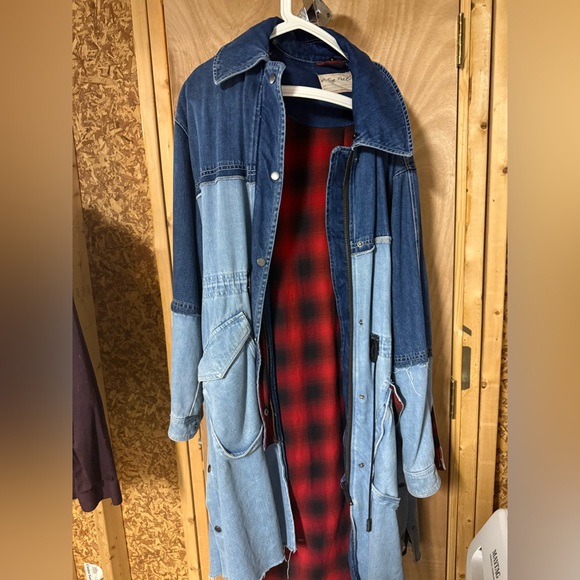 Free People Patchwork Denim Long Coat size 8 - Picture 1 of 5